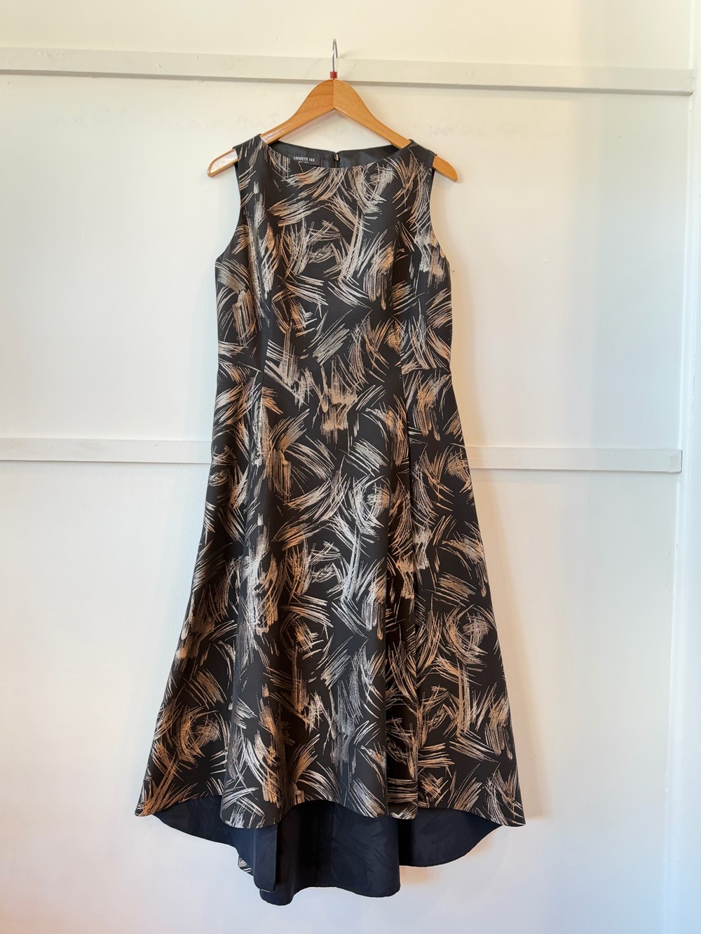 LAFAYETTE 148 New York Black and Gold Brushstroke A-Line Dress size 8